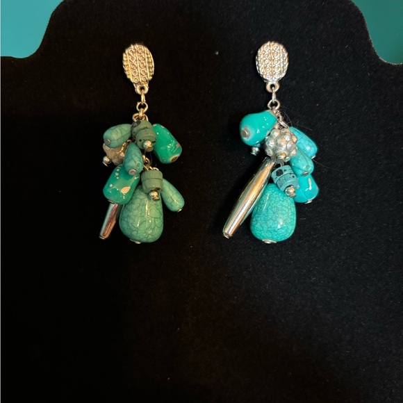 Blue and Silver Cluster Earrings with Turquoise Accents - Picture 3 of 3